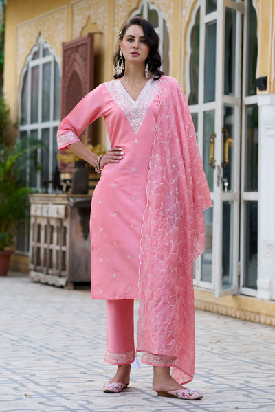 Indyancart VV Trishna Women Kurta and Pant Sets Silk Blend Fabric