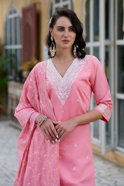 Indyancart VV Trishna Women Kurta and Pant Sets Silk Blend Fabric