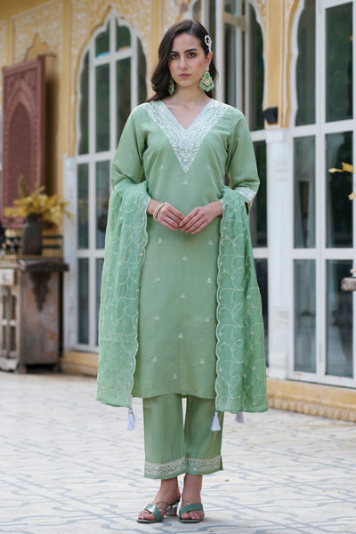 Indyancart VV Meera Women Kurta and Pant Sets Silk Blend Fabric