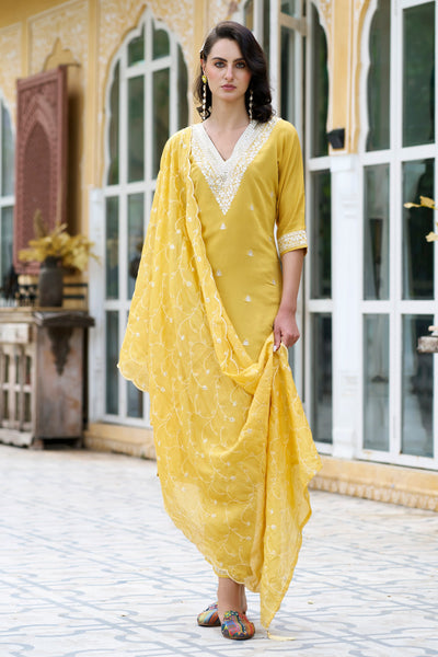 Indyancart VV Kalpana Women Kurta and Pant Sets Silk Blend Fabric