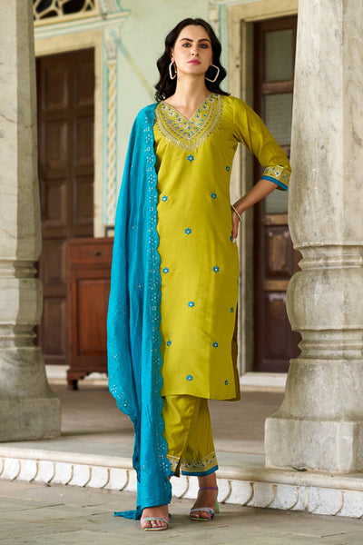 Indyancart VV Chandni Women Kurta and Pant Sets Silk Blend Fabric