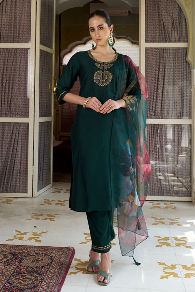 Indyancart VV Aarti Women Kurta and Pant Sets Cotton Silk Fabric