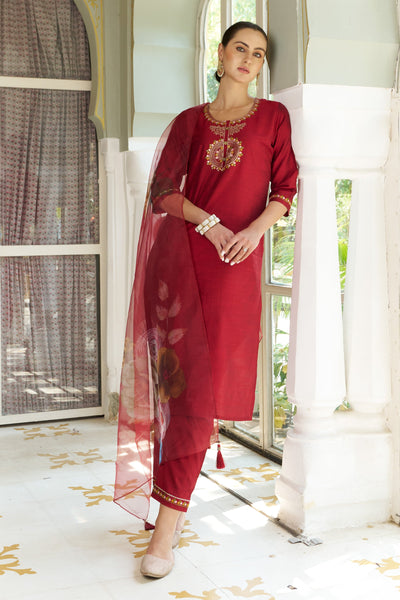 Indyancart VV Niswan Women Kurta and Pant Sets Cotton Silk Fabric