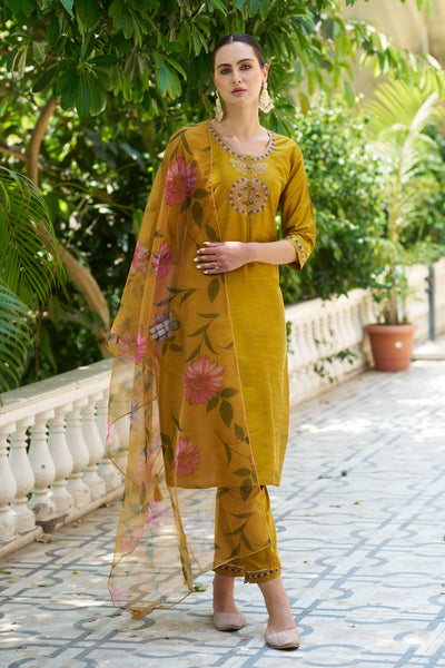 Indyancart VV Astitva Women Kurta and Pant Sets Cotton Silk Fabric