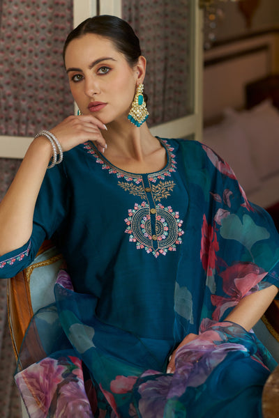 Indyancart VV Bhoomi Women Kurta and Pant Sets Cotton Silk Fabric