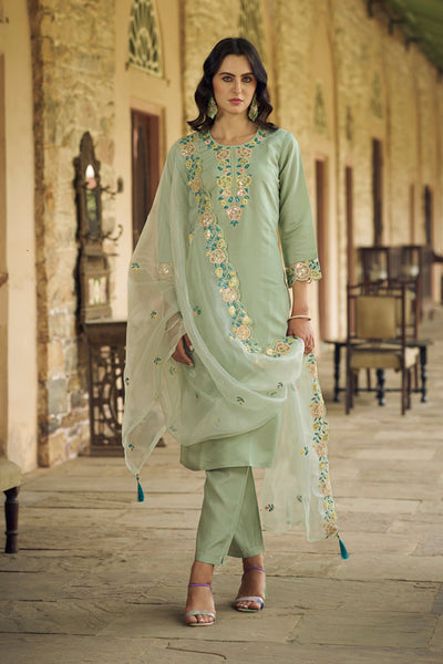 Indyancart VV Sanskriti Women Kurta and Pant Sets Viscos Roman Silk Fabric