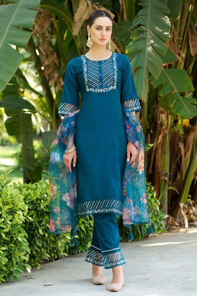 Indyancart VV Yashika Women Kurta and Pant Sets Cotton Silk Fabric