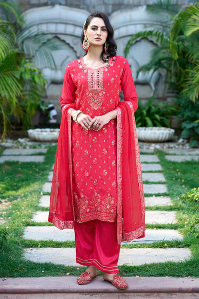 Indyancart VV Kalpana Women Kurta and Pant Sets Dupatta Viscose Rayon Silk Blend with Handwork