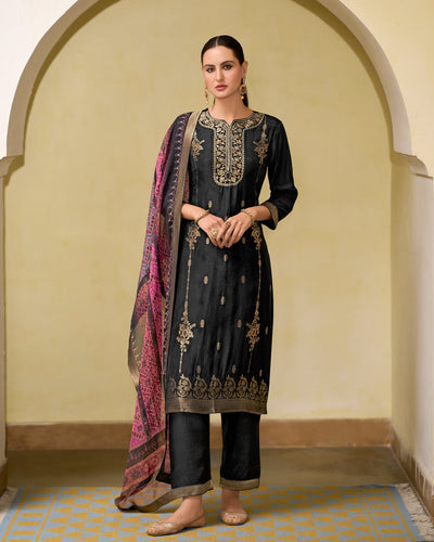 Indyancart VV Gunjika Viscose Self Jacquard Women Kurta and Trouser Duppata Set