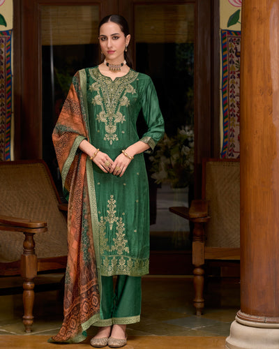 Indyancart VV Saubhagya Viscose Self Jacquard Women Kurta and Trouser Duppata Set