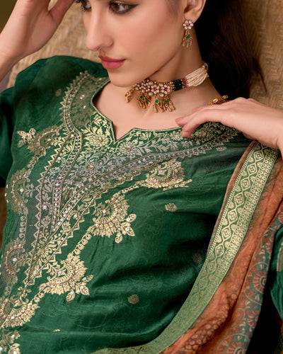 Indyancart VV Saubhagya Viscose Self Jacquard Women Kurta and Trouser Duppata Set