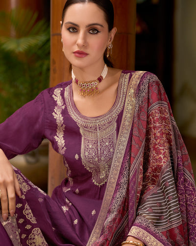 Indyancart VV Rajtilak Viscose Self Jacquard Women Kurta and Trouser Duppata Set