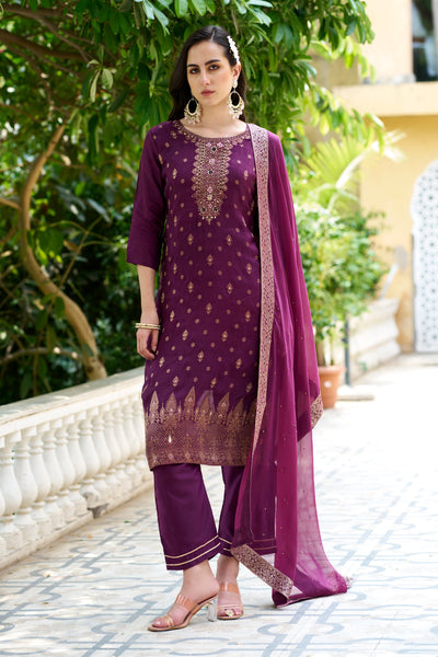 Indyancart VV Utsav Women Kurta and Pant Sets Dupatta Viscose Rayon Silk Blend with Handwork