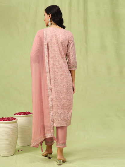 Dhiyona VV Kriti Women Kurta and Trouser Duppata Set With Embroidery Cotton Blend
