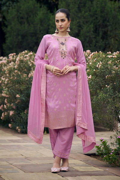 Indyancart VV Shanti Lavender Women Kurta and Pant Sets Cotton Blend Fabric
