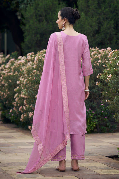 Dhiyona VV Shanti Lavender Women Kurta and Pant Sets Cotton Blend Fabric