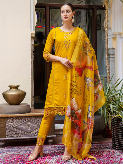 Indyancart VV Women's Viscose Roman Silk Kurta Pant Dupatta Set