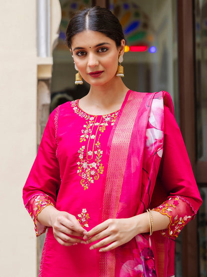 Dhiyona VV Women's Viscose Roman Silk Kurta Pant Dupatta Set