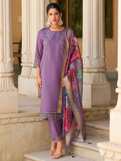 Indyancart VV Saleena Viscose Silk Embroidery Straight Kurta Pant with Dupatta Suits