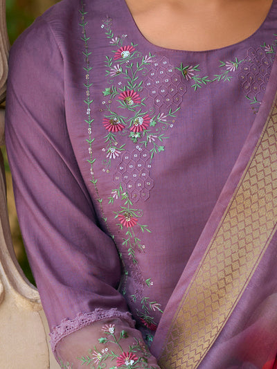 Indyancart VV Saleena Viscose Silk Embroidery Straight Kurta Pant with Dupatta Suits