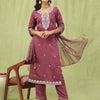 Dhiyona VV Paavani Viscose Roman Silk Embroidery Straight Kurta Pant with Organza Dupatta Set