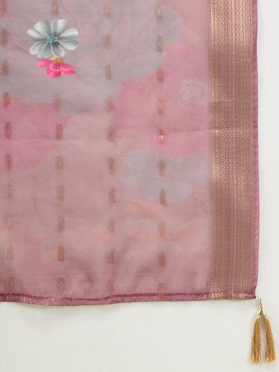 Indyancart VV Paavani Viscose Roman Silk Embroidery Straight Kurta Pant with Organza Dupatta Set