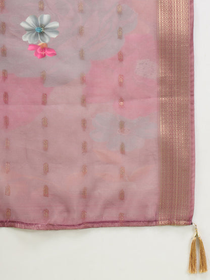 Dhiyona VV Paavani Viscose Roman Silk Embroidery Straight Kurta Pant with Organza Dupatta Set