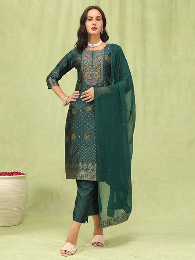 Indyancart VV Parvati Women Cotton Silk Blend Kurta and Pant Sets with Handwork and Dupatta