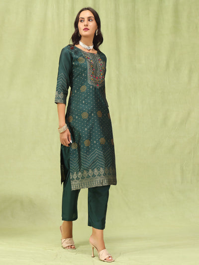 Indyancart VV Parvati Women Cotton Silk Blend Kurta and Pant Sets with Handwork and Dupatta