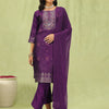 Dhiyona VV Heera Purple Women Cotton Silk Blend Straight Suit Set with Handwork