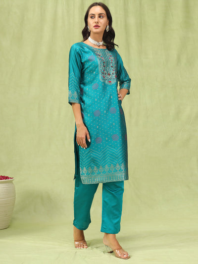 Indyancart VV Kavya Women Cotton Silk Blend Kurta and Pant Sets with Handwork and Dupatta