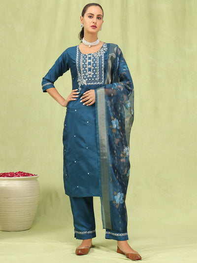 Indyancart VV Bhairavi Women Kurta and Trousers Pant Set Silk Blend