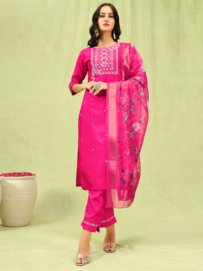 Indyancart VV Chhaya Women Kurta and Trousers Pant Set Silk Blend