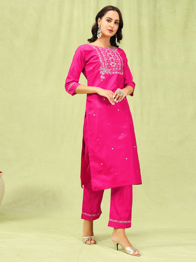 Indyancart VV Chhaya Women Kurta and Trousers Pant Set Silk Blend