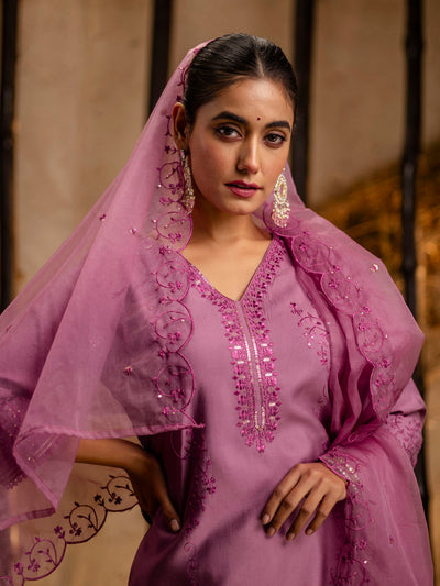 Indyancart VV Women's Silk BlendEmbroidered Kurta And Pant Set With Dupatta