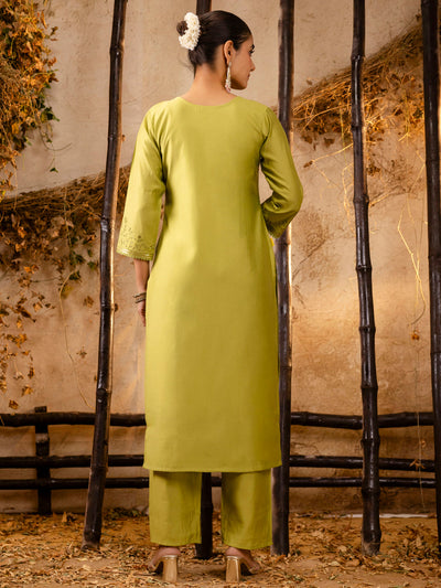 Indyancart VV Women's Silk BlendEmbroidered Kurta And Pant Set With Dupatta