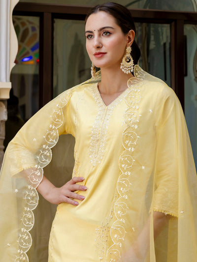 Indyancart VV Women's Silk BlendEmbroidered Kurta And Pant Set With Dupatta