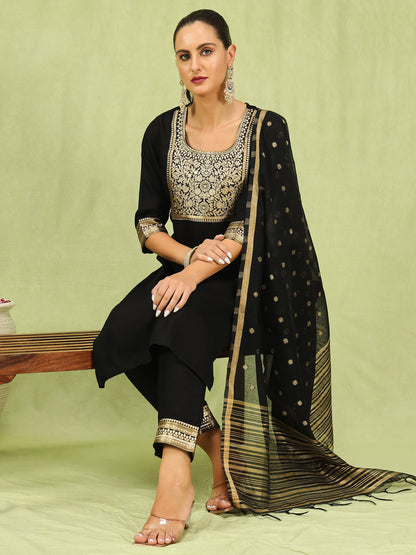 Dhiyona VV Women's Cotton Blend Kurta Pant Dupatta Set
