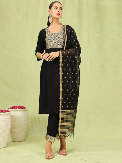 Dhiyona VV Women's Cotton Blend Kurta Pant Dupatta Set