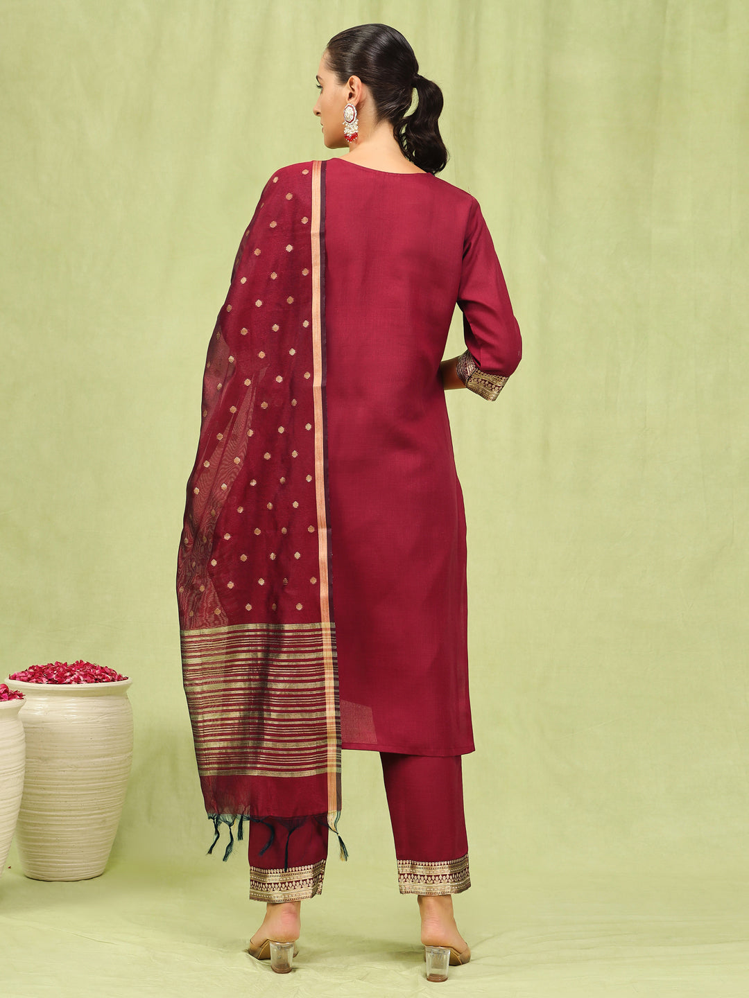 Dhiyona VV Women's Cotton Blend Kurta Pant Dupatta Set