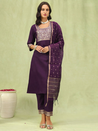 Indyancart VV Women's Cotton Blend Kurta Pant Dupatta Set