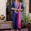Dhiyona VV Women's Embroidered Silk Blend Calf Length Straight Kurta Trouser with Dupatta Set