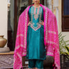 Dhiyona VV Women's Embroidered Silk Blend Calf Length Straight Kurta Trouser with Dupatta Set