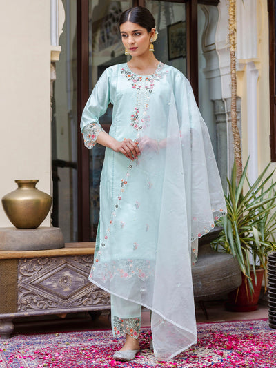Indyancart VV Women's Kurta and Pant Sets Viscose Roman Silk Fabric