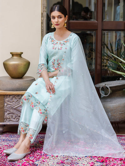 Indyancart VV Women's Kurta and Pant Sets Viscose Roman Silk Fabric