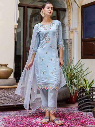 Indyancart VV Women's Kurta and Pant Sets Viscose Roman Silk Fabric