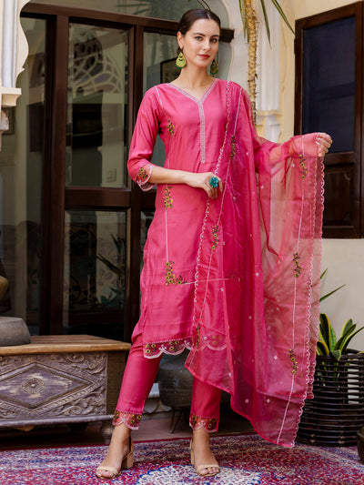 Indyancart VV Women's Kurta and Pant Sets Viscose Roman Silk Fabric