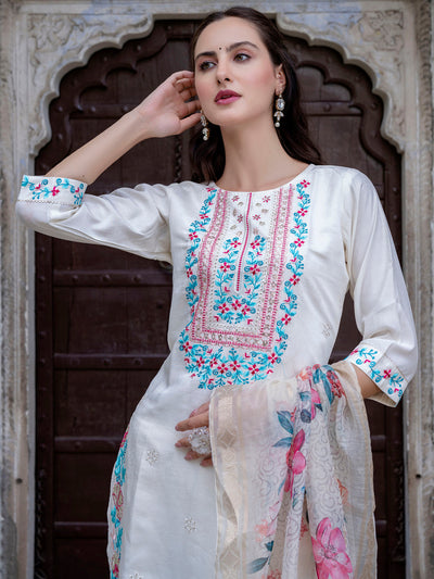 Indyancart VV Women's Silk Blend Kurta Pant Dupatta Set