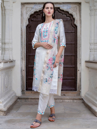 Indyancart VV Women's Silk Blend Kurta Pant Dupatta Set