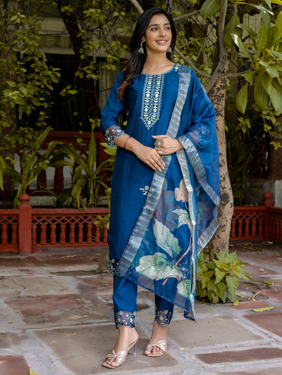 Indyancart VV Women's Silk Blend Kurta Pant Dupatta Set